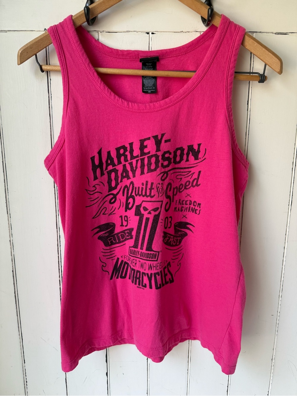 Harley Davidson RK Stratman Hot Pink Tank Top Gillette WY Roses Cotton Medium MD